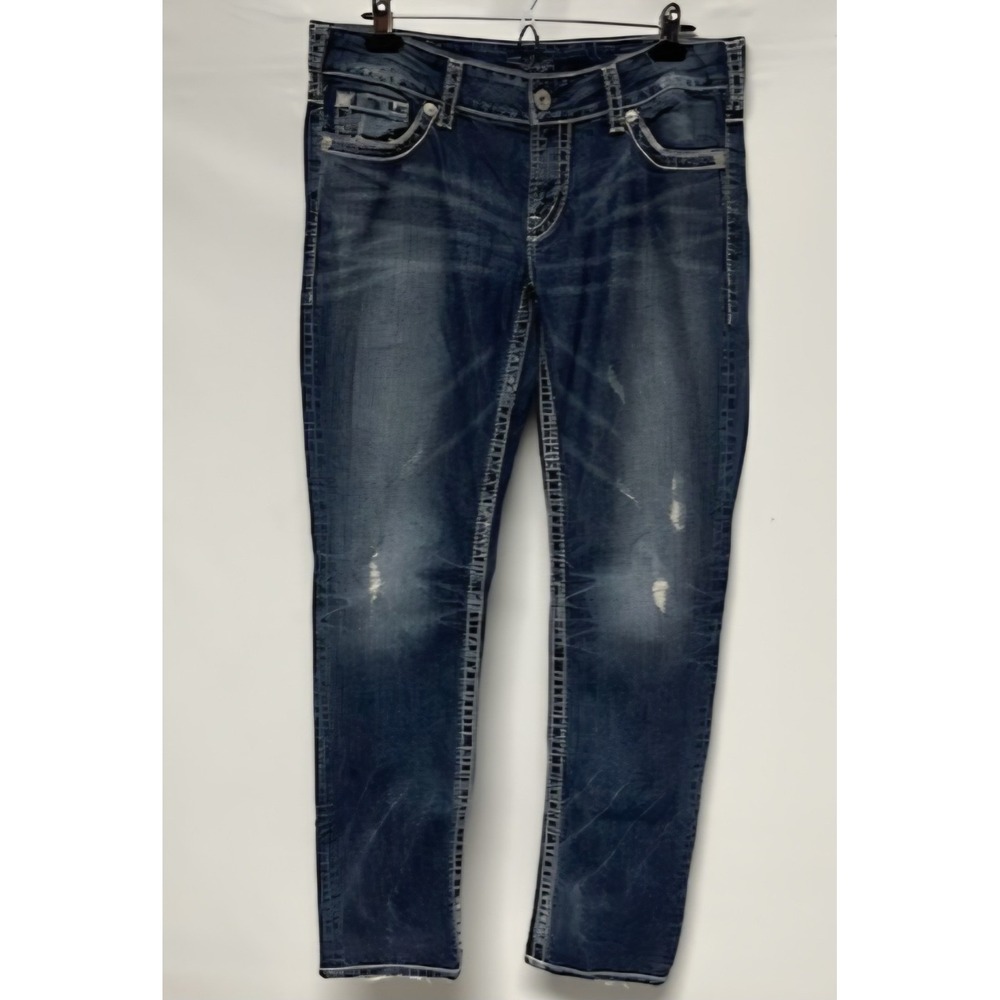 SILVER Jeans SUKI 31/31 Medium Blue Distressed Thick Stitch Pocket